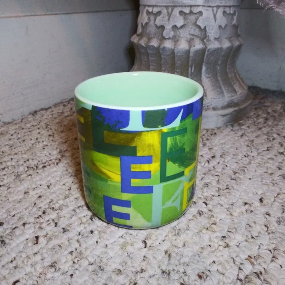 Anthropologie Lottie Green, Yellow, Brown & Blue Ceramic "E" Initial Mug - Picture 5 of 8